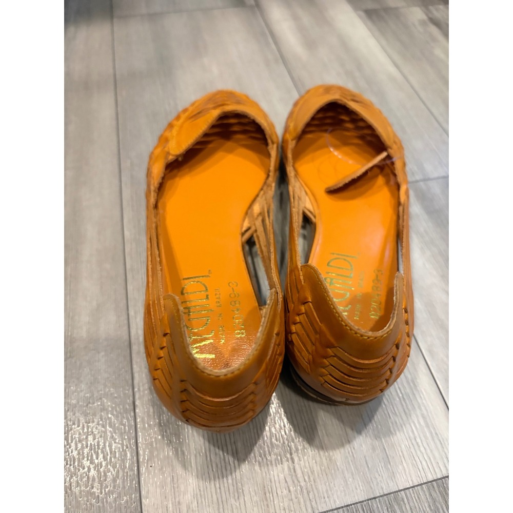 Handcrafted Megaldi Brazilian Woven Leather yellow Flats Cork Bottom Shoes - Picture 4 of 6